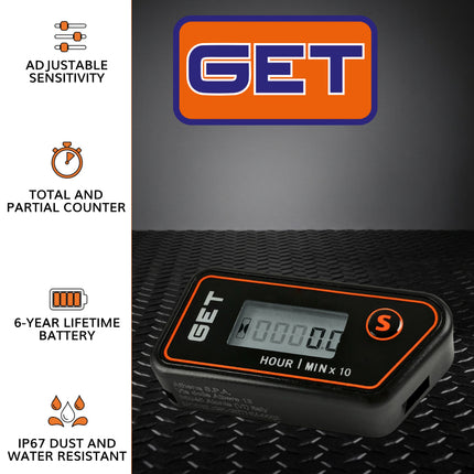 GET GK-GETHM-0002 Wireless Hour Meter - Stick-On Vibration Engine Hour Counter with Resettable Timer - IP68 Waterproof, Made for Motorcycles, ATVs & More