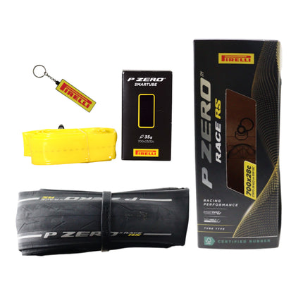 Pirelli P Zero Race RS 28-622 700x28 Road Tire and Tube Kit - High Performance Folding Bicycle Tire with P Zero SmarTube Presta 60mm Valve for Speed Grip and Endurance Riding with Keychain