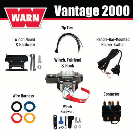 WARN Vantage 2000 Winch with Heavy-Duty Mounting Kit for 2019-2023 Honda Talon 1000X/1000R - 2000 lb Capacity, 50' Wire Rope, Sealed Motor, Bolt-On Black Powder-Coated Steel Plate - 108212 102600