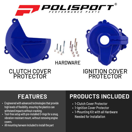 Polisport Clutch and Ignition Cover Protector Kit (Blue) - Compatible with Sherco SE 250/300 (2014-2022)