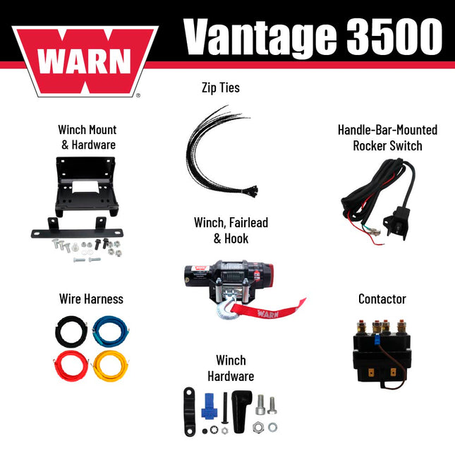 WARN ProVantage 3,500 Winch and Mount Kit (108216 101678) for 2014-2023 Kawasaki Teryx 800, Teryx4, KRX 1000 - Bolt-On Steel Plate Compatible with ProVantage & Vantage Winches