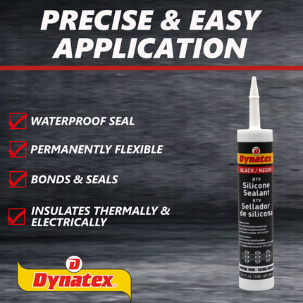 Dynatex Industrial Grade Black Silicone Sealant 10.1 oz Caulk Tube - Tough Flexible Cure, Watertight Seal, Up to 500 Degrees F, Made in the USA (12-Pack)