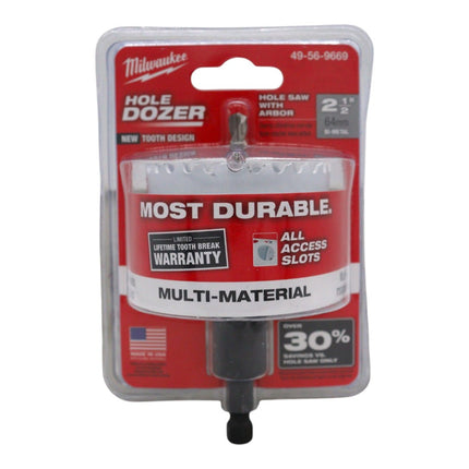 Milwaukee 49-56-9669 Hole Dozer 2-1/2 in. Bi-Metal Hole Saw with 3/8 in. Arbor and Pilot Bit, 3.5 Teeth Per Inch, 1-5/8 in. Cutting Depth