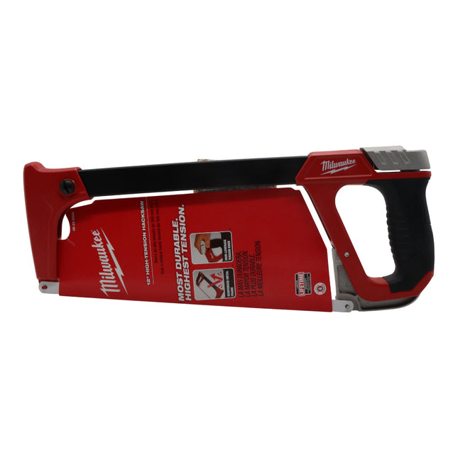 Milwaukee High Tension 12″ Hacksaw – Reinforced Metal Frame, High-Leverage Tension Knob with Up to 4× Higher Tension, Internal Blade Storage (6 Blades), 45° Flush Cut Position & Comfort Handle