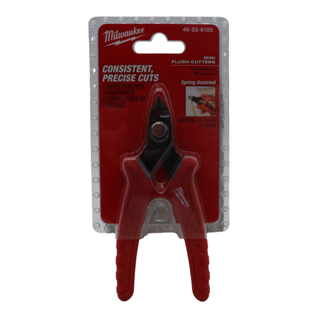 Milwaukee Mini Flush Cutters – Precision Spring-Assisted Wire & Cable Tie Cutting Pliers with Overmolded Comfort Grip, Rust Protection & Slim Profile for Tight Space Access – Electrician Tool