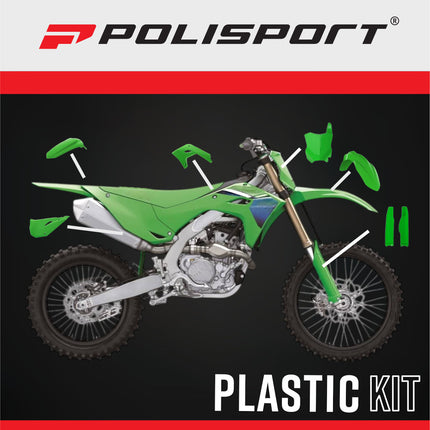 Polisport 91631 Restyling Kit – Fits Kawasaki KX 2003–2008 – 2024‑Style Bodywork with Green Fenders, Number Plate, Side Panels, Fork Protectors & White Radiator Scoops