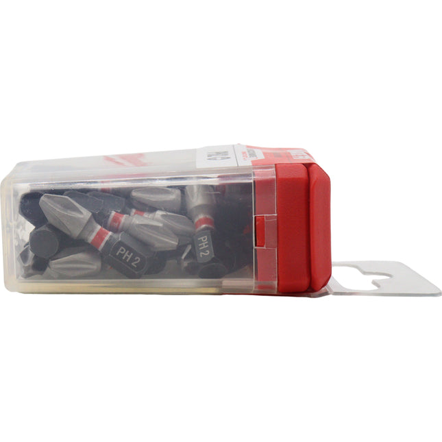 Milwaukee Shockwave Impact Duty 25-Piece Phillips #2 Insert Bit Contractor Pack – 1″ 1/4″ Hex Impact Driver Bits with Shockzone Torque-Absorbing Shank, Wear Guard Tip for Less Stripping