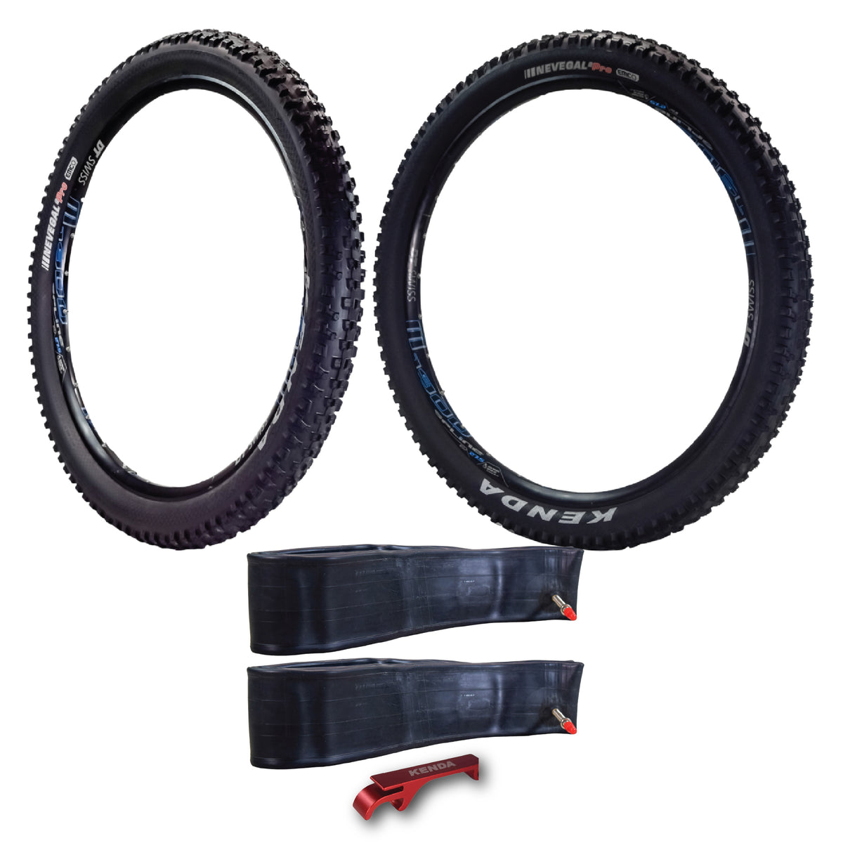 Kenda Nevegal 2 EMC K1211E 27.5x2.80 and 27.5x2.60 Mountain Bike Tires E-Bike Ready (ECE-R75) for Enduro/Trail + Airolution 27.5x2.40-2.80 Tubes + Keychain (2 Pack)