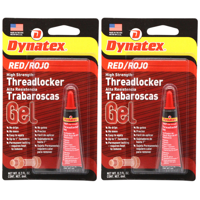 Dynatex Red High Strength Threadlocker 0.20 oz Bottle - Permanent Lock, Anaerobic, Large Fasteners, Vibration & Solvent Resistant (2-Pack)