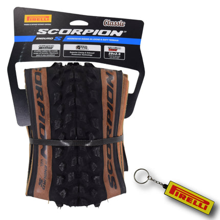Pirelli Scorpion Enduro S Classic Tan 65-622 (29x 2.6) MTB Bicycle Tire  - Designed for Demanding Natural, Hardpacked, & Loose Courses, 60TPI and Hard Wall Casing- Mountain Bike Tire w/Keychain