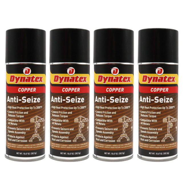 Dynatex Copper Anti-Seize 10.67 oz Aerosol Can - Heavy-Duty, Protects Against Extreme Heat Pressure Steam Water, Prevents Galling Seizing Corrosion (4-Pack)