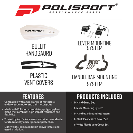 Polisport Motocross (MX) Bullit Handguards for Yamaha YZ, YZF, WR (2026+) Dirt Bikes - High-Impact Resistant Technical Plastic with UV Protection, Dual Mounting Systems, OEM-Style Precise Fit - White