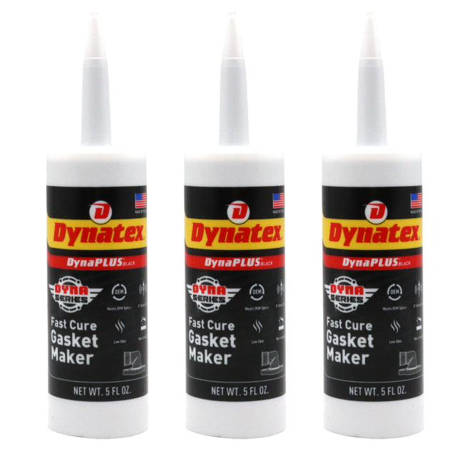 Dynatex DynaPlus Fast Cure Gasket Maker 5 fl oz Cartridge - Fast Cure, Sensor Safe, Non-Corrosive, Low Odor, Up to 500 Degrees F, Made in the USA (3-Pack)