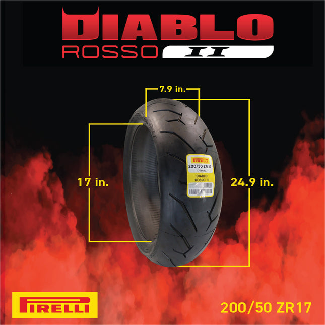 Pirelli Diablo Rosso II 200/50-17 (75W) TL Rear & 120/70 ZR 17 M/C (58W) TL (K) Front Motorcycle Tire - High Performance, Durable, and Reliable: Sport Performance for Road Use with Keychain