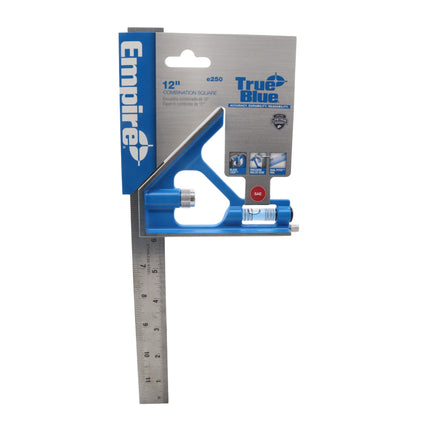 Empire E250 12-Inch Level - Heavy Duty Professional Combination Square w/Etched Stainless Steel Blade and True BlueR Vial