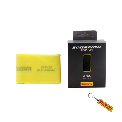 Pirelli Scorpion SmarTube 59/70-622 Presta 42mm Yellow Bicycle Inner Tube - Lightweight Durable MTB Tube for 29 Inch Tires Fast Rolling Compact Design with Black Valve and Keychain