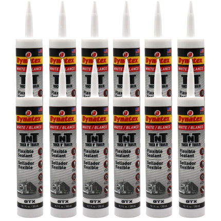 Dynatex Truck N Trailer White Flexible Sealant 10.1 oz Caulk Tube - Ultra Synthetic, Primerless Adhesion, All-Weather, Permanent Elastic Seal (12-Pack)