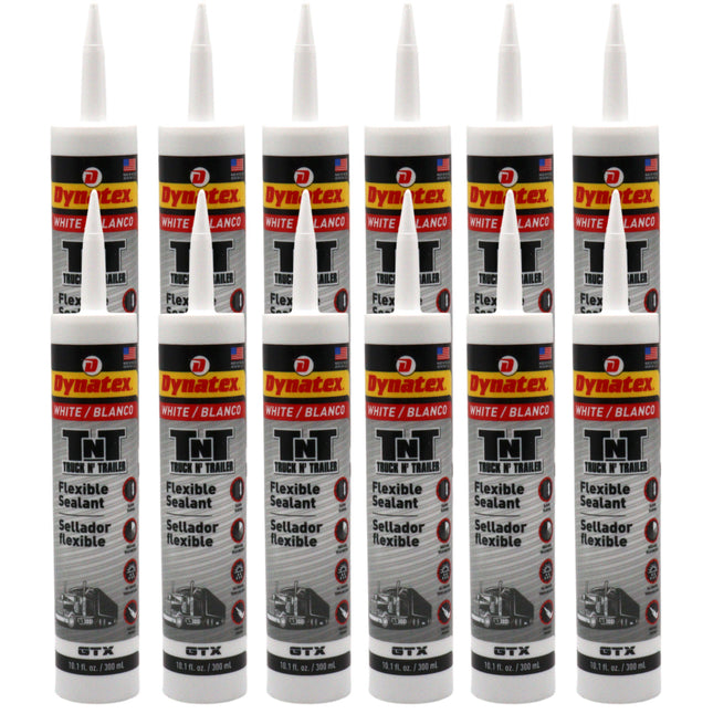 Dynatex Truck N Trailer White Flexible Sealant 10.1 oz Caulk Tube - Ultra Synthetic, Primerless Adhesion, All-Weather, Permanent Elastic Seal (12-Pack)