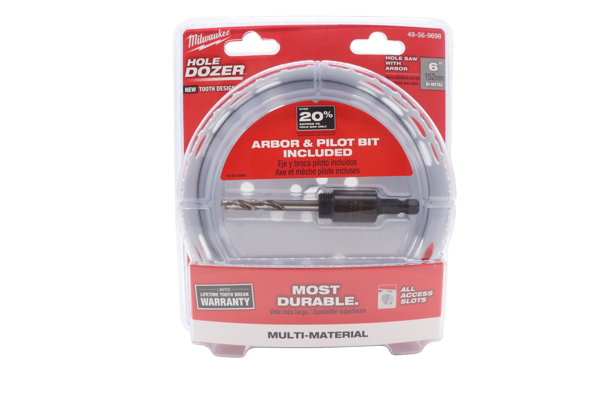 Milwaukee 6-Inch Hole Dozer Bi-Metal Hole Saw with Arbor – Reinforced Backing Plate & Plug Jack Ejection Slots – Ideal for Wood, Metal, PVC, Drywall & Plastic Cutting Applications