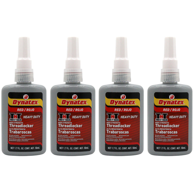 Dynatex Red High Strength Threadlocker 1.70 oz Bottle - Permanent Lock, Anaerobic, Large Fasteners, Vibration & Solvent Resistant (4-Pack)