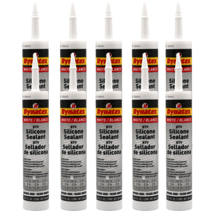 Dynatex Industrial Grade White Silicone Sealant 10.1 oz Caulk Tube - Tough Flexible Cure, Watertight Seal, Up to 500 Degrees F, Made in the USA (10-Pack)