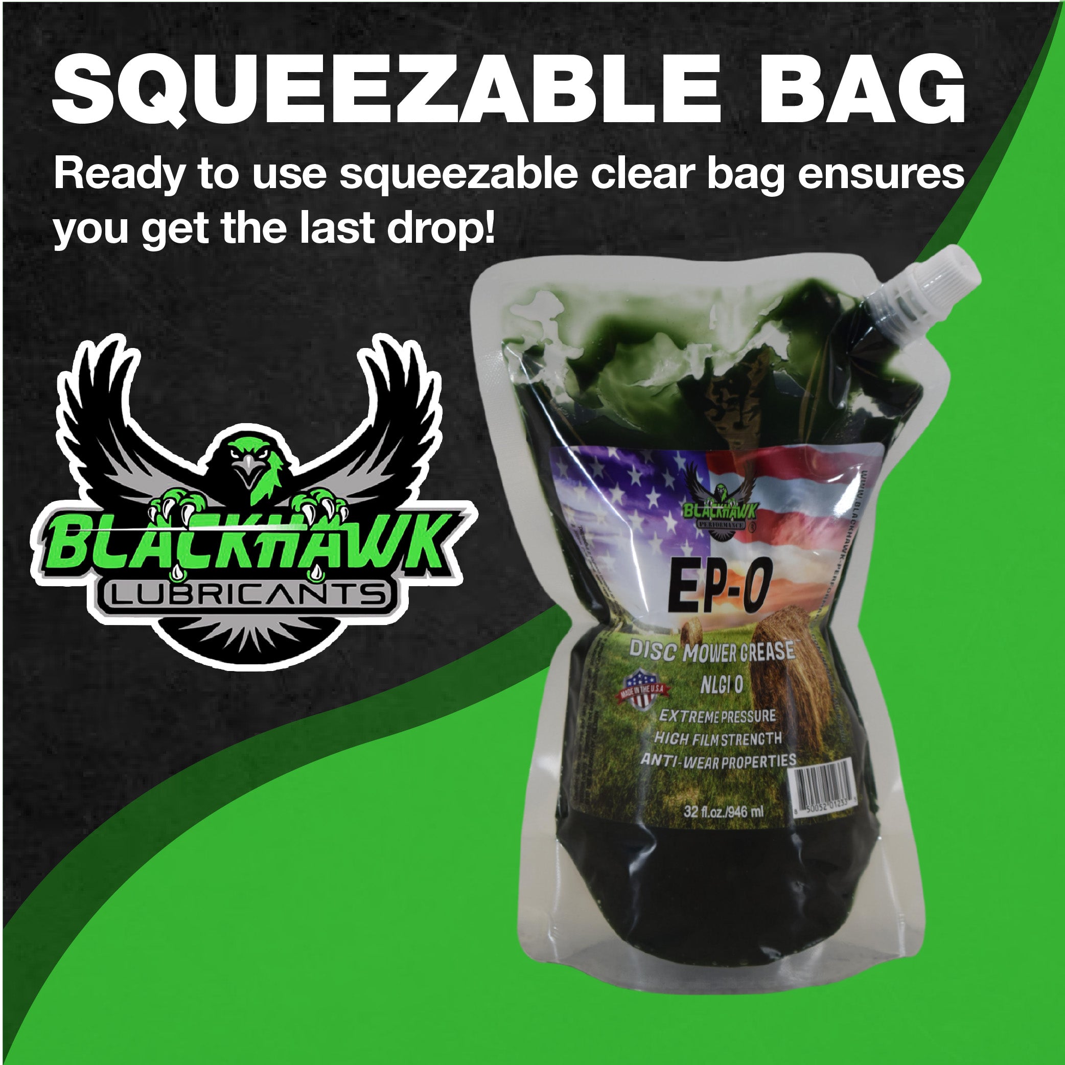 BLACKHAWK PERFORMANCE Lithium EP0 Grease for Disc Mowers and Gear Boxes, 32 oz EZ Squeeze Pouch (3pk)