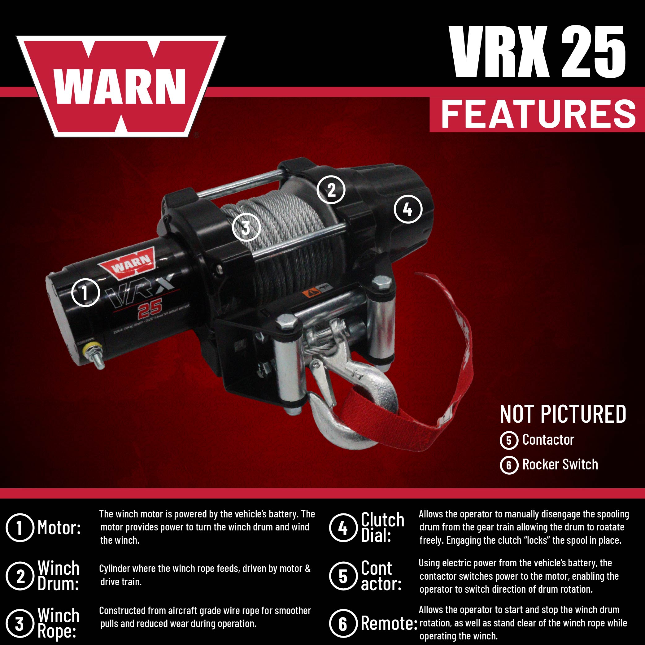 WARN VRX 25 Powersport Winch – 2,500 lb Line Pull Rating, Steel Rope, 12V ATV/UTV Winch with Durable All-Metal Gear Train, Mechanical Brake & Weather-Resistant Design for Powersports Recovery