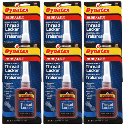Dynatex Blue Medium Strength Threadlocker 0.81 oz Bottle - Removable with Hand Tools, Locks Fasteners on Metal, Vibration Resistant, Solvent Resistant (6-Pack)