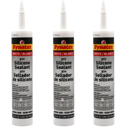 Dynatex Industrial Grade White Silicone Sealant 10.1 oz Caulk Tube - Tough Flexible Cure, Watertight Seal, Up to 500 Degrees F, Made in the USA (3-Pack)