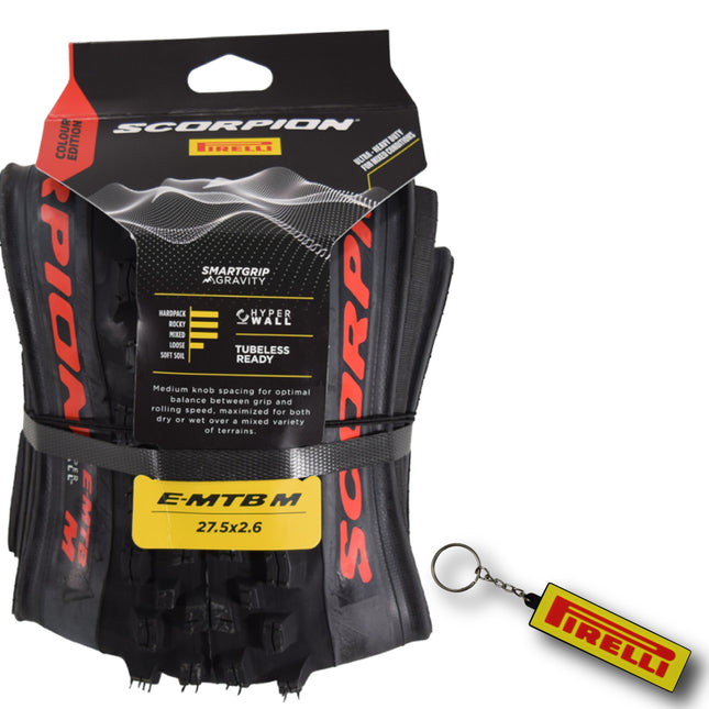 Pirelli Scorpion E-MTB M Red Color Edition (27.5 x 2.6) Mountain Bicycle Tire Tubeless High-Performance Tear-Resistant E-MTB Tire for XC Racing Trail & Enduro Riding 60 TPI Mountain Bike w/Keychain