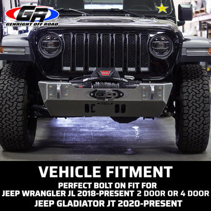Gen-Right FBB-10040 Aluminum Stubby Front Winch Bumper for Jeep Wrangler JL / JLU & Gladiator JT - Recessed Winch Slot, Direct Bolt-On, Made in USA