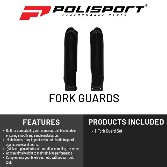 Polisport Fork Guards for Yamaha YZ450F (2023-2026) - Black, Durable Injection-Molded Plastic – Factory Fit & Finish – Roost & Debris Protection – Easy Bolt-On Installation