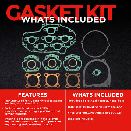 Athena P400250850501 Full Gasket Kit for Kawasaki 500 KH 69-76 - Complete Engine Gasket & Seal Rebuild Set for Street, Touring & Classic Motorcycle Restoration (Oil Seals Not Included)