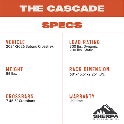 Sherpa 151744 The Cascade Half Height Roof Rack for Subaru Crosstrek - Full-Length Aluminum, 1/4" Side Panels, Drill-Free No Modification, Black Textured Powder Coat Finish