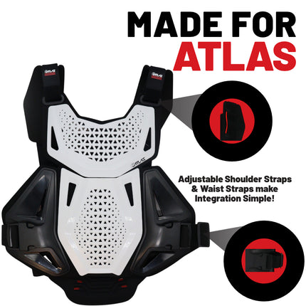 Atlas Charger Youth Hybrid Ai Chest & Back Protector - White - Adapted Impact Ai Technology Roost Guard - CE level 1: EN 1621-3 level 1 chest / EN 1621-2 Level 1 back - Youth MX Off-Road Body Armor