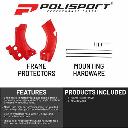 Polisport Motocross (MX) Motorcycle Frame Protector for Honda CRF 250R/450R (2021-2024) Dirt Bikes- OEM Quality for Superior Fit & Durable Protection, Easy Installation - Red
