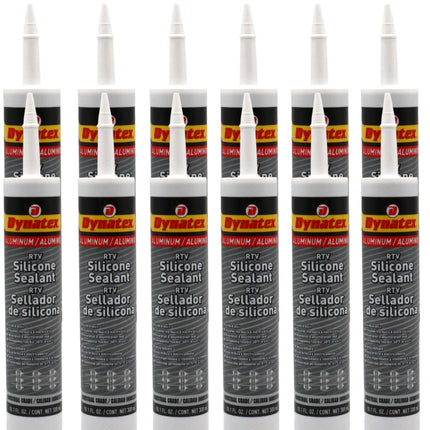Dynatex Industrial Grade Aluminum Silicone Sealant 10.1 oz Caulk Tube - Tough Flexible Cure, Watertight Seal, Up to 500 Degrees F, Made in the USA (12-Pack)