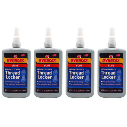 Dynatex Blue Medium Strength Threadlocker 8.5 oz Bottle - Removable with Hand Tools, Locks Fasteners on Metal, Vibration Resistant, Solvent Resistant(4-Pack)