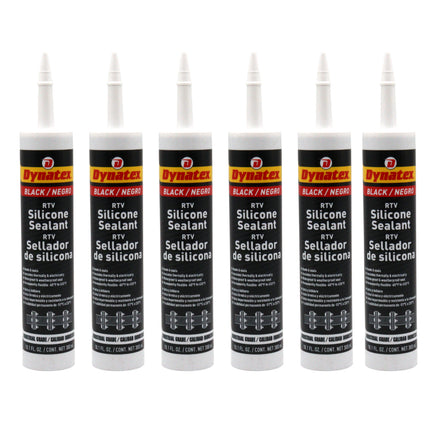 Dynatex Industrial Grade Black Silicone Sealant 10.1 oz Caulk Tube - Tough Flexible Cure, Watertight Seal, Up to 500 Degrees F, Made in the USA (6-Pack)