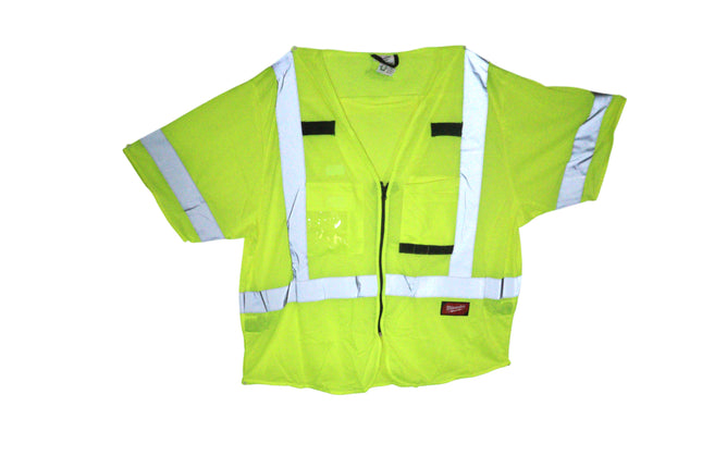 Milwaukee 48-73-5133 2X-Large/3X-Large Yellow Class 3 Mesh High Visibility Safety Vest with 9-Pockets and Sleeves
