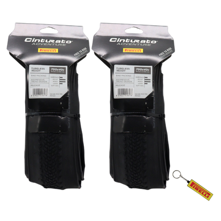 Pirelli Cinturato Adventure 40 622 (700x40c) Black Gravel Bike Tires   2 Pack with Bonus Keychain   Tubeless Ready Bikepacking Adventure Tires