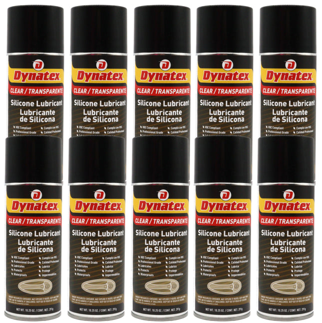 Dynatex Silicone Spray Lubricant 10.25 oz Aerosol Can - Dry Film, Waterproofs, Protects & Lubricates, Colorless Non-Toxic, Safe on Metal Plastic Rubber (10-Pack)