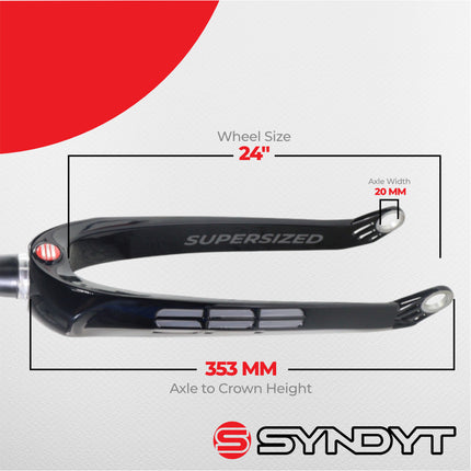 Syndyt SPP Supersized Ultra-High Modulus Carbon Fiber Pro Forks - Black Alloy (24 inch) - Fork Offset: 32 mm, 1‑1/8″ steerer tapering to 1.5″ - Alloy Steerer Extruded and CNC‑Machined
