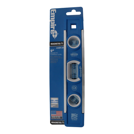 Empire 9″ True Blue Magnetic Torpedo Level – Heavy-Duty Aluminum Frame with e-Band Vials, Magnetic Base & V-Groove Edge – Precision 3-Vial (Plumb, Level, 45°) Professional Carpenter & Tradesman Tool