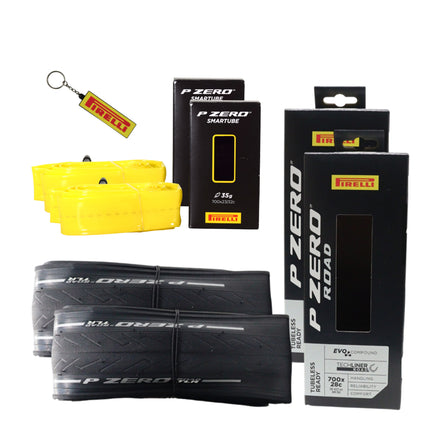 Pirelli P Zero Road TLR 28-622 Black Bicycle Tire 700x28 (2 Pack) High Performance Road Tire - Tubeless Ready Fast Rolling Folding Tire with P Zero SmarTube 23/32-622 Presta 60mm Valve (2 Pack) with Keychain