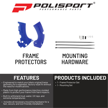 Polisport 8466200002 Frame Protector for Yamaha YZ450F 2018-2022 and YZ250F 2019-2022 – Durable Blue Frame Guards for Improved Grip and Protection