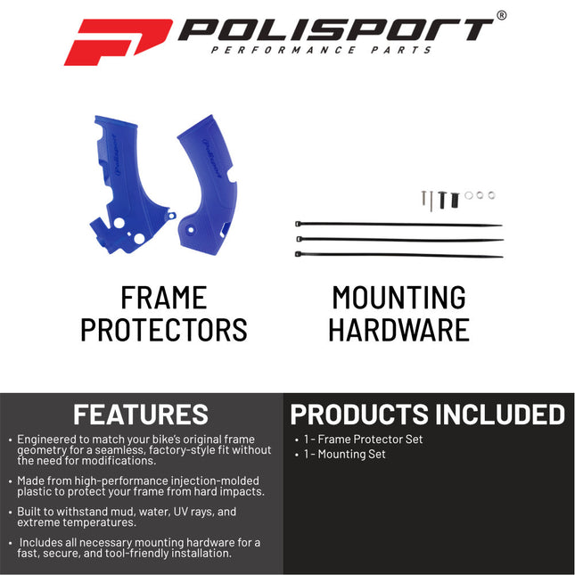 Polisport 8466200002 Frame Protector for Yamaha YZ450F 2018‑2022 and YZ250F 2019‑2022 – Durable Blue Frame Guards for Improved Grip and Protection