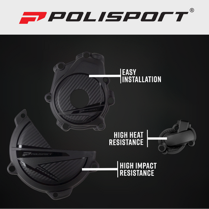 Polisport 91372 Engine Covers Protection Kit for Husqvarna FX 350 23-24 PA6 Clutch & Ignition Cover Guards with Water Pump Protection, Impact Resistant,  Easy Install