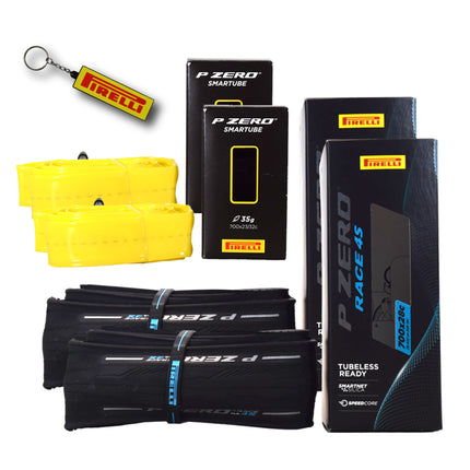 Pirelli P ZERO Race 4S 28-622(700x28c) & SmarTUBE 23/32-622 700C Road Bike Tire & Tube Set-Tubeless Ready, All-Season Performance, High Grip & Durability, Bicycle Tube&Tire Set -w/Keychain (2 Pk)