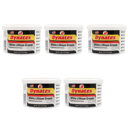 Dynatex White Lithium Grease 16 oz Tub - Multi-Purpose Lubricant for Automotive, Garage Doors, Hinges, Chains, Latches (5-Pack)